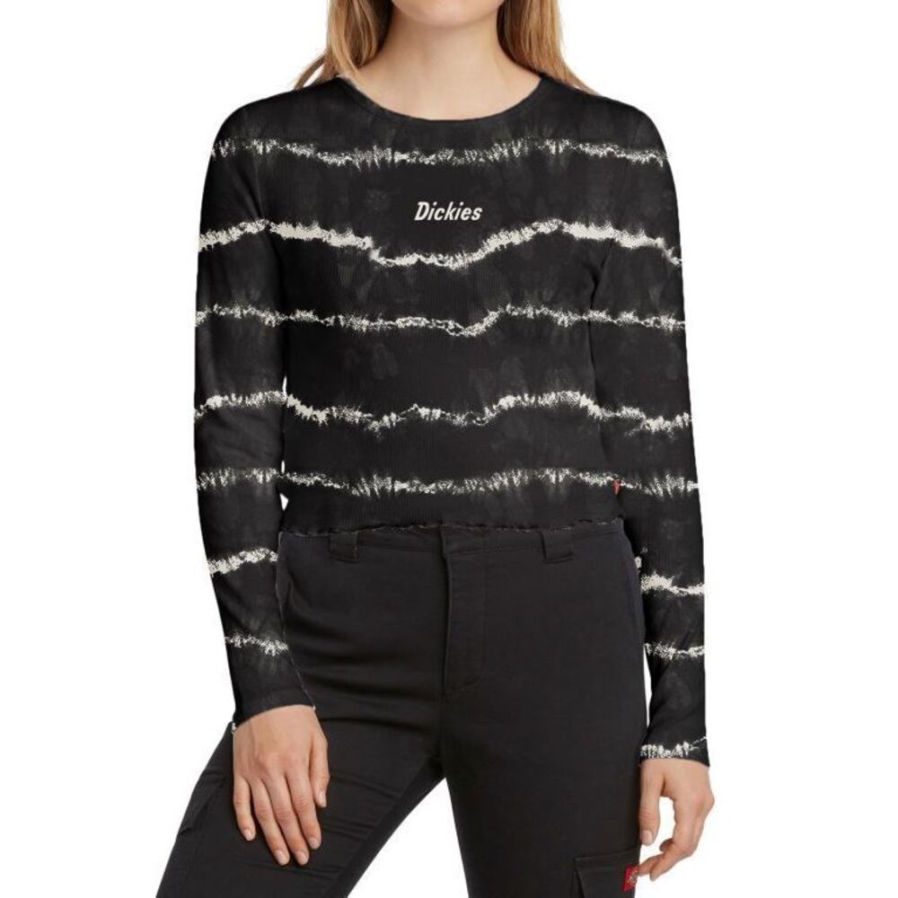 Dickies Juniors' Long-Sleeve Tie-Dyed T-Shirt - Black/White Stripes - Size L - Picture 1 of 7